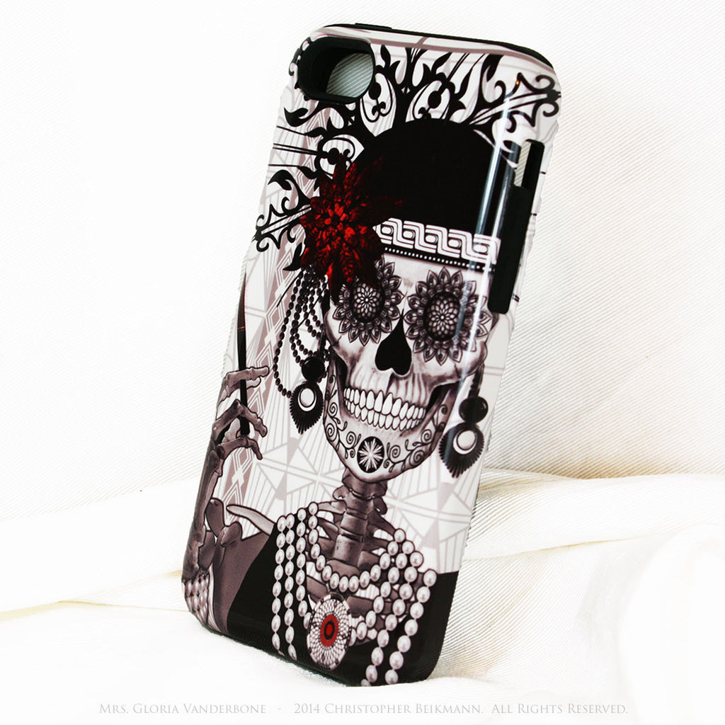 Flapper Girl Skull iPhone 5c TOUGH Case - 1920s Art Deco Sugar Skull iPhone Case - Day of the Dead - Artistic Case For iPhone 5c - iPhone 5c TOUGH Case - Fusion Idol Arts - New Mexico Artist Christopher Beikmann