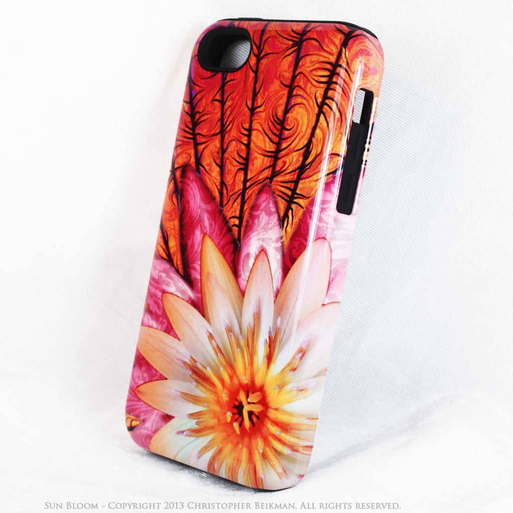 Lotus Flower iPhone 5c TOUGH Case - Sun Bloom - Orange and Pink Floral Dual Layer iPhone Case - iPhone 5c TOUGH Case - Fusion Idol Arts - New Mexico Artist Christopher Beikmann
