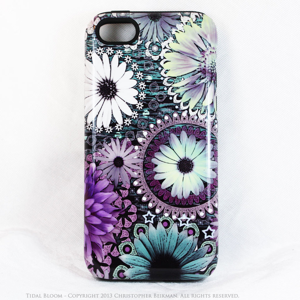 Purple and Green Floral iPhone 5c TOUGH Case - Tidal Bloom - Daisy Flower Dual Layer iPhone Case - iPhone 5c TOUGH Case - Fusion Idol Arts - New Mexico Artist Christopher Beikmann