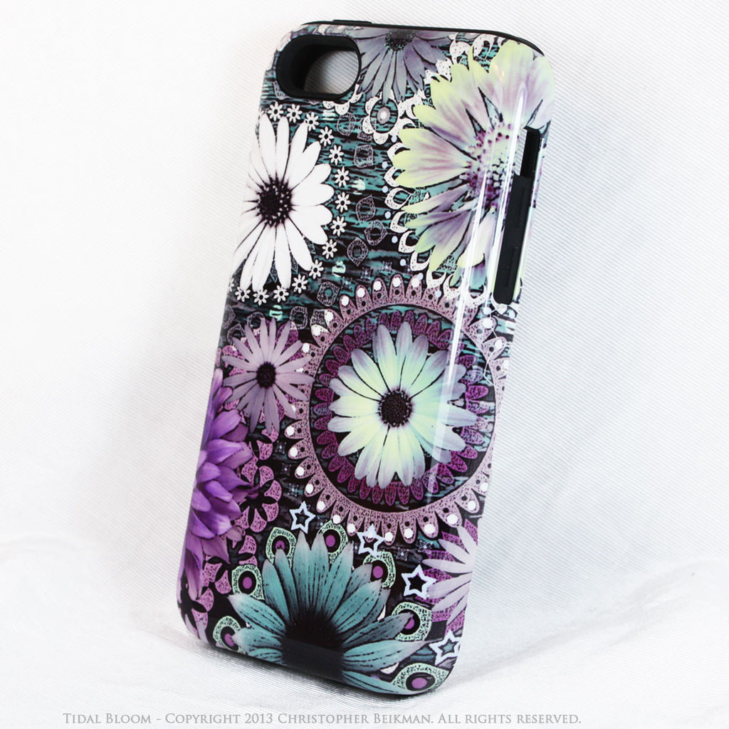 Purple and Green Floral iPhone 5c TOUGH Case - Tidal Bloom - Daisy Flower Dual Layer iPhone Case - iPhone 5c TOUGH Case - Fusion Idol Arts - New Mexico Artist Christopher Beikmann