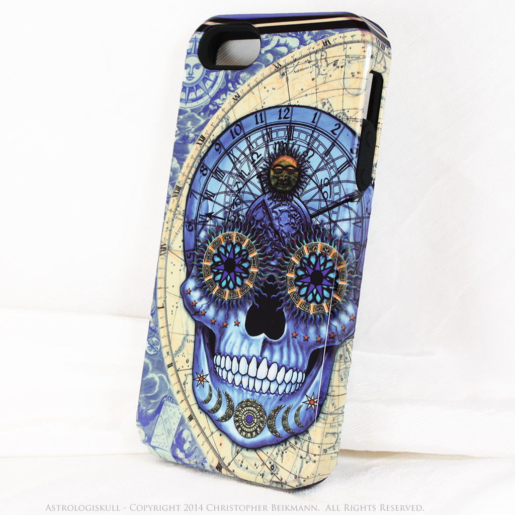 Blue Steampunk Skull iPhone 5s SE Case - Astrologiskull - Astrology skull case - Artistic Case For iPhone 5s SE - iPhone 5 5s TOUGH Case - Fusion Idol Arts - New Mexico Artist Christopher Beikmann