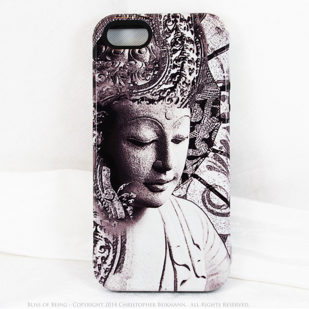 Black and white Buddha iPhone 5c TOUGH Case - Unique Buddhist Art "Bliss of Being" Zen Meditation iPhone 5c Case - iPhone 5c TOUGH Case - Fusion Idol Arts - New Mexico Artist Christopher Beikmann