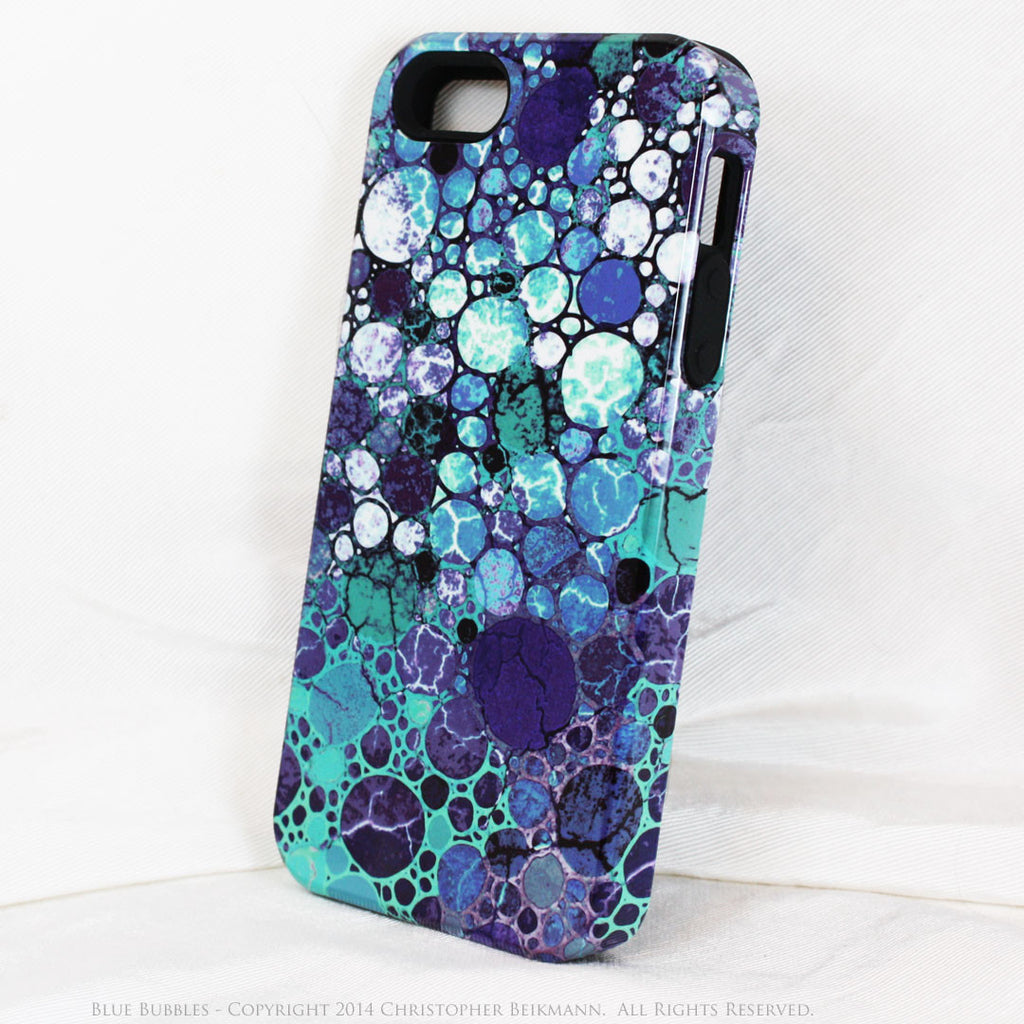 Blue Abstract iPhone 5s SE TOUGH Case - Blue Bubbles - Dual Layer Case by Da Vinci Case - iPhone 5 5s TOUGH Case - Fusion Idol Arts - New Mexico Artist Christopher Beikmann