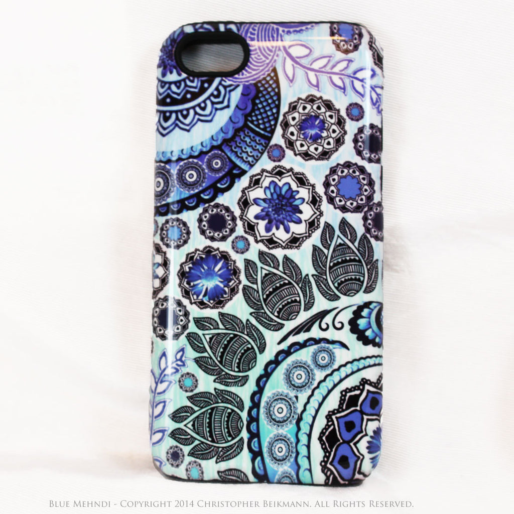 Paisley iPhone 5s SE TOUGH Case - Blue Mehndi - Blue and White Paisley Floral - Artistic iPhone 5s SE Case - iPhone 5 5s TOUGH Case - Fusion Idol Arts - New Mexico Artist Christopher Beikmann