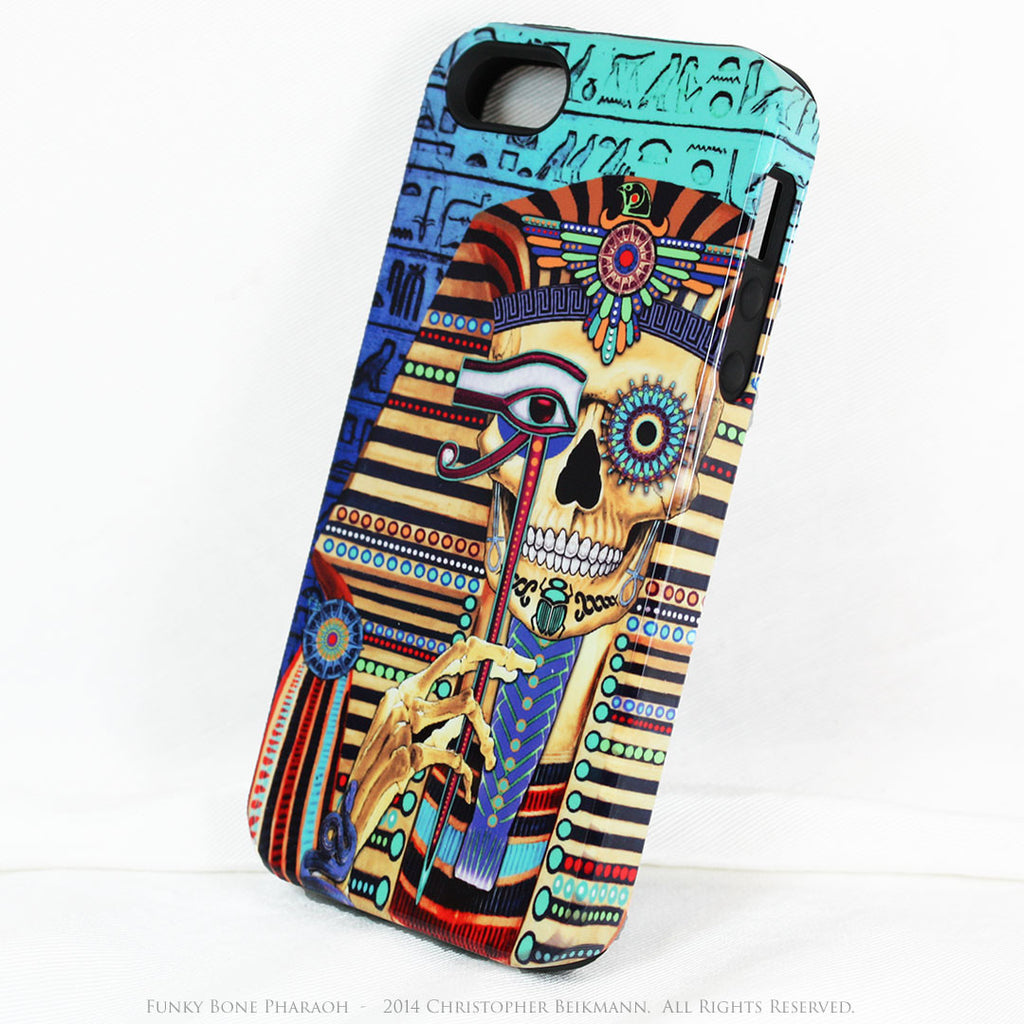 Egyptian Skull iPhone 5s SE Case - Funky Bone Pharaoh - Egypt Inspired Skull Case - Artistic Case For iPhone 5s SE - iPhone 5 5s TOUGH Case - Fusion Idol Arts - New Mexico Artist Christopher Beikmann