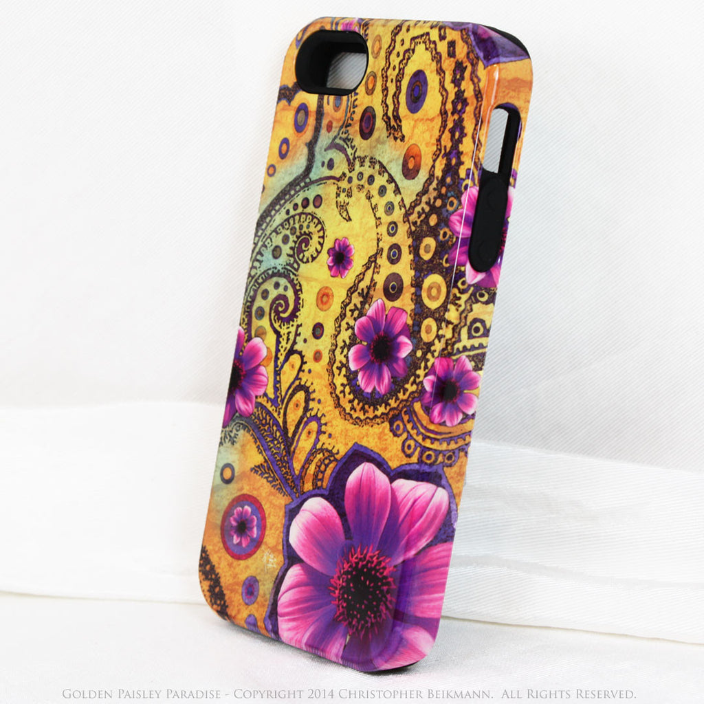 Paisley iPhone 5s SE TOUGH Case - Golden Paisley Paradise - Yellow and Purple Paisley Floral Art - Unique Case For iPhone 5s SE - iPhone 5 5s TOUGH Case - Fusion Idol Arts - New Mexico Artist Christopher Beikmann