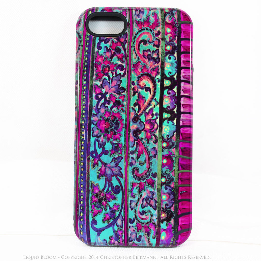 Floral iPhone 5s SE TOUGH Case - Malaya - Tropical Blue & Pink Floral Art - Artisan Case for iPhone 5s SE - iPhone 5 5s TOUGH Case - Fusion Idol Arts - New Mexico Artist Christopher Beikmann