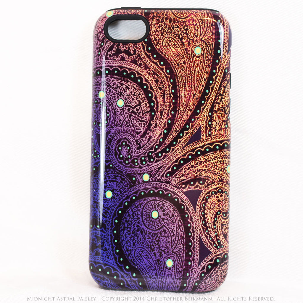 Unique iPhone 5s SE TOUGH Case - Midnight Astral Paisley - Purple, Blue and Gold Tone Paisley iPhone 5s SE Case - iPhone 5 5s TOUGH Case - Fusion Idol Arts - New Mexico Artist Christopher Beikmann