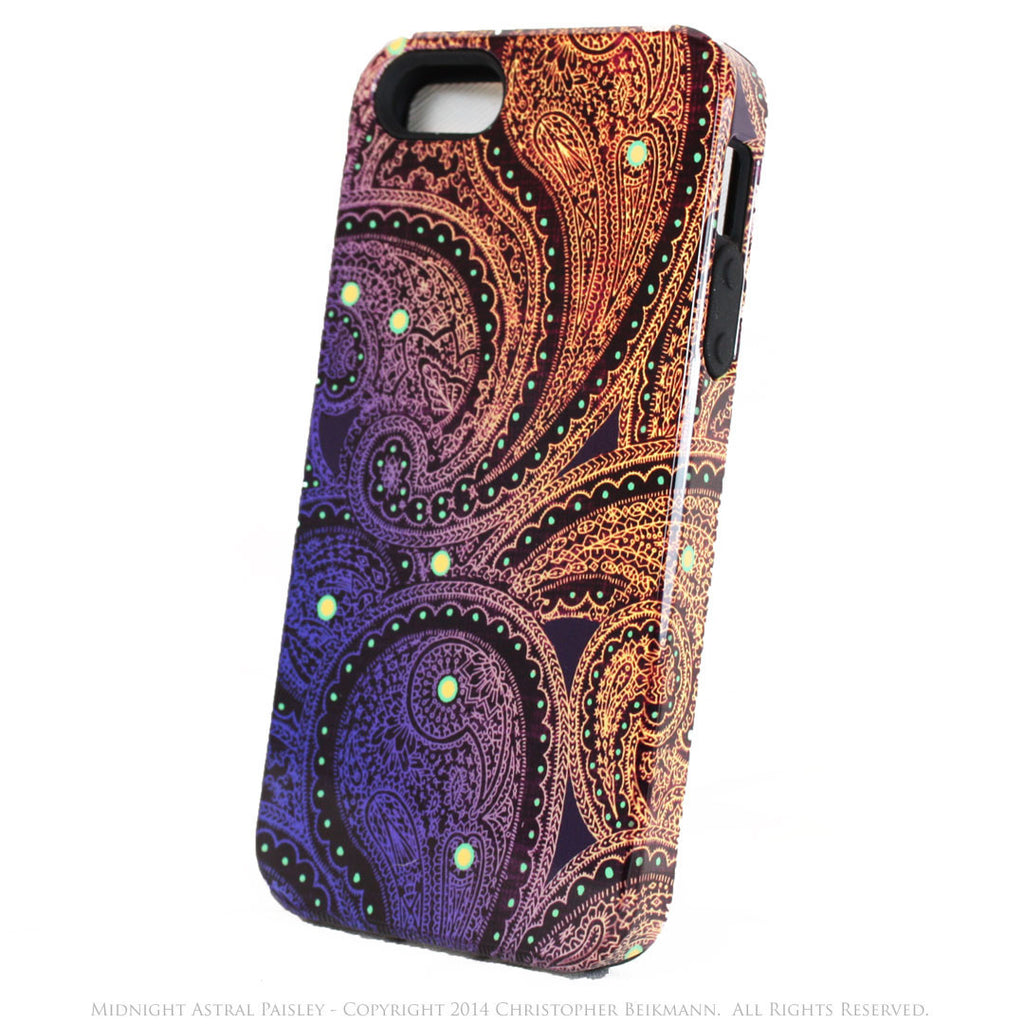Unique iPhone 5s SE TOUGH Case - Midnight Astral Paisley - Purple, Blue and Gold Tone Paisley iPhone 5s SE Case - iPhone 5 5s TOUGH Case - Fusion Idol Arts - New Mexico Artist Christopher Beikmann