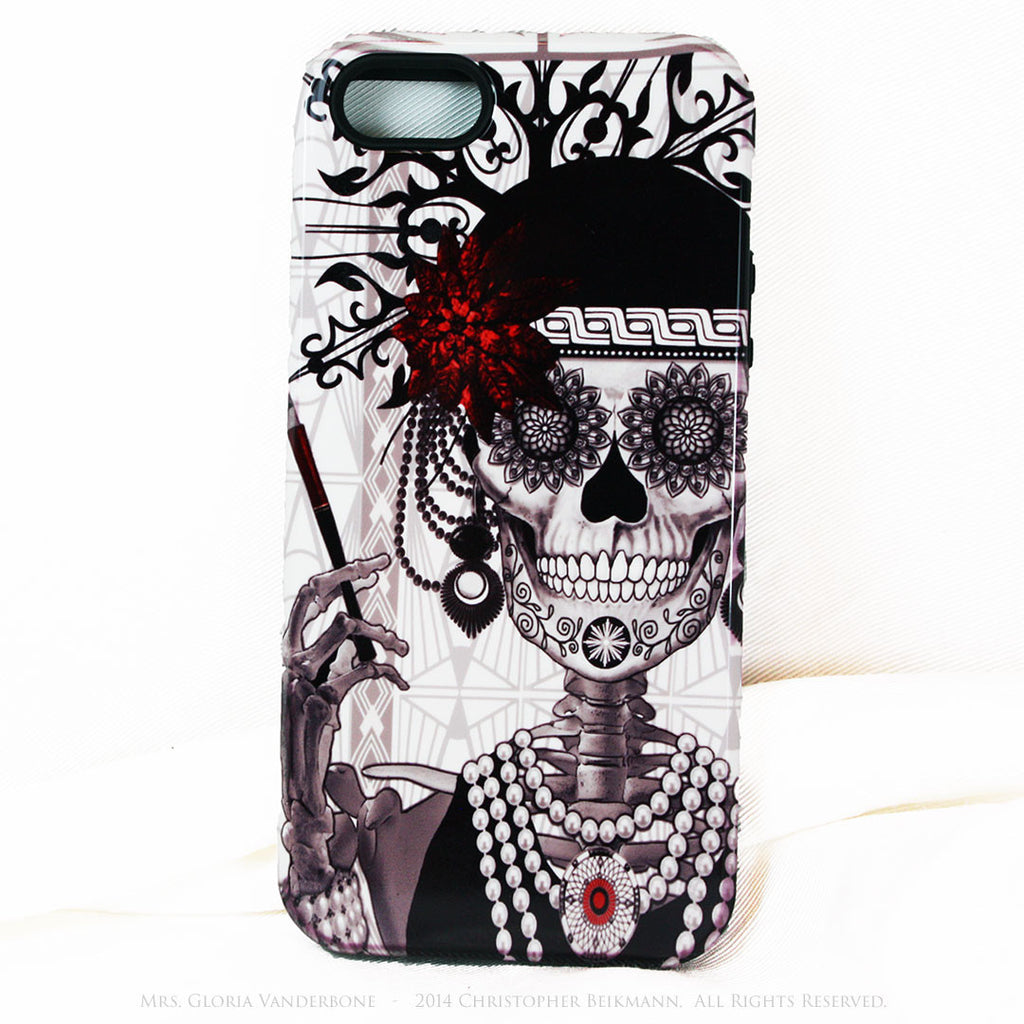Flapper Girl Skull iPhone 5s SE TOUGH Case - 1920s Art Deco Sugar Skull iPhone Case - Day of the Dead - Artistic Case For iPhone 5s SE - iPhone 5 5s TOUGH Case - Fusion Idol Arts - New Mexico Artist Christopher Beikmann
