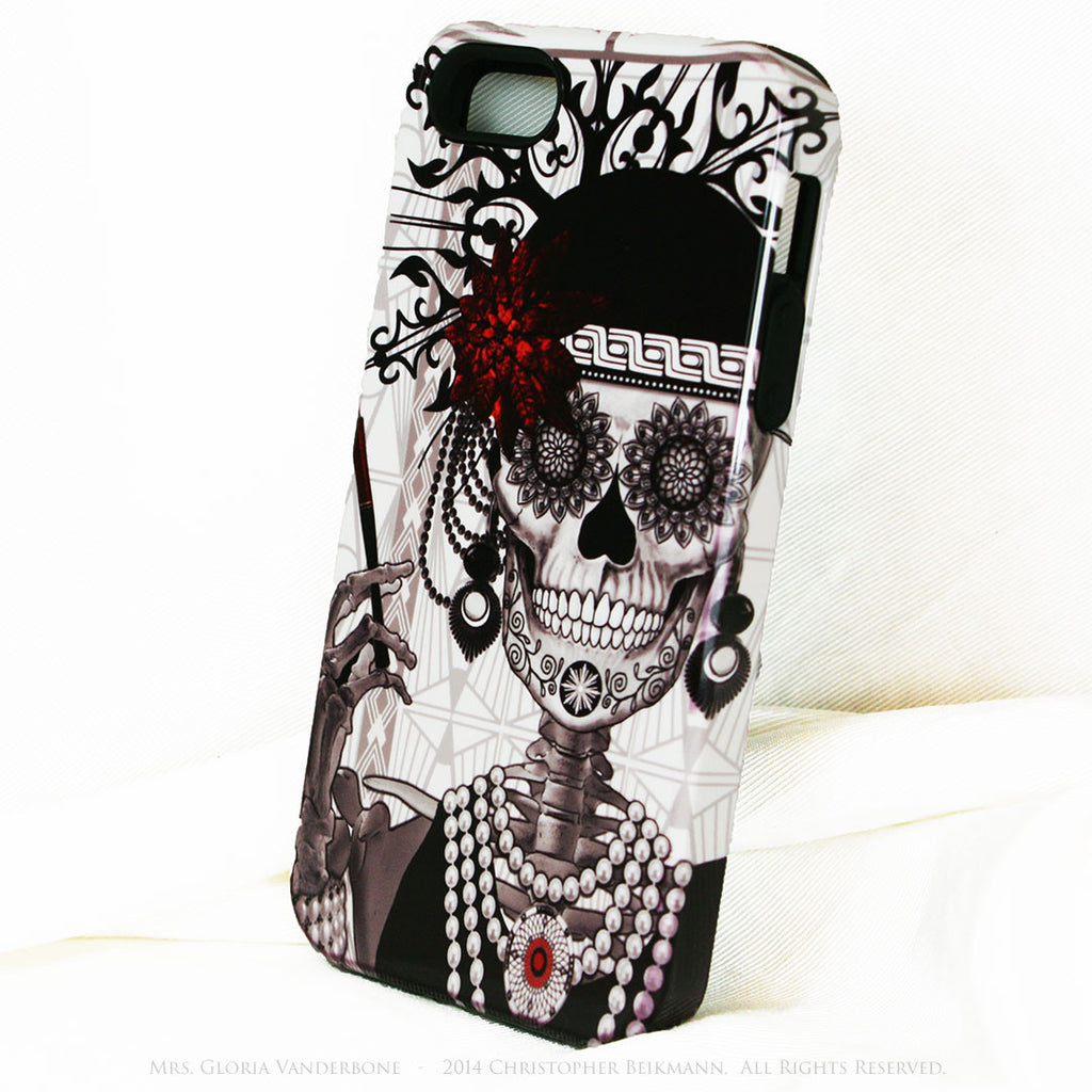 Flapper Girl Skull iPhone 5s SE TOUGH Case - 1920s Art Deco Sugar Skull iPhone Case - Day of the Dead - Artistic Case For iPhone 5s SE - iPhone 5 5s TOUGH Case - Fusion Idol Arts - New Mexico Artist Christopher Beikmann