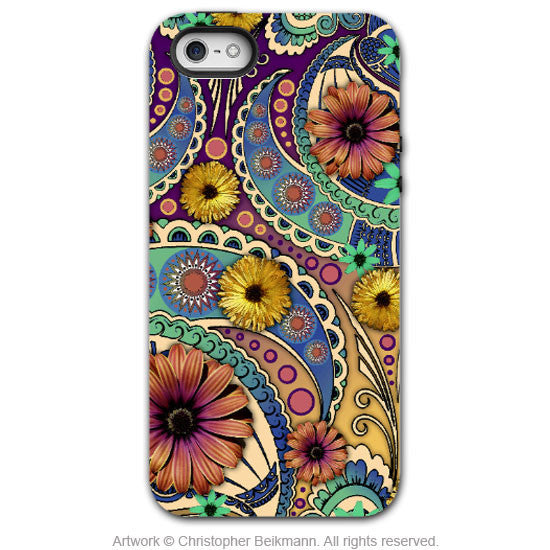 Colorful Paisley Daisy Art - Artistic iPhone 5 SE Tough Case - Dual Layer Protection - Petals and Paisley - iPhone 5 5s TOUGH Case - Fusion Idol Arts - New Mexico Artist Christopher Beikmann
