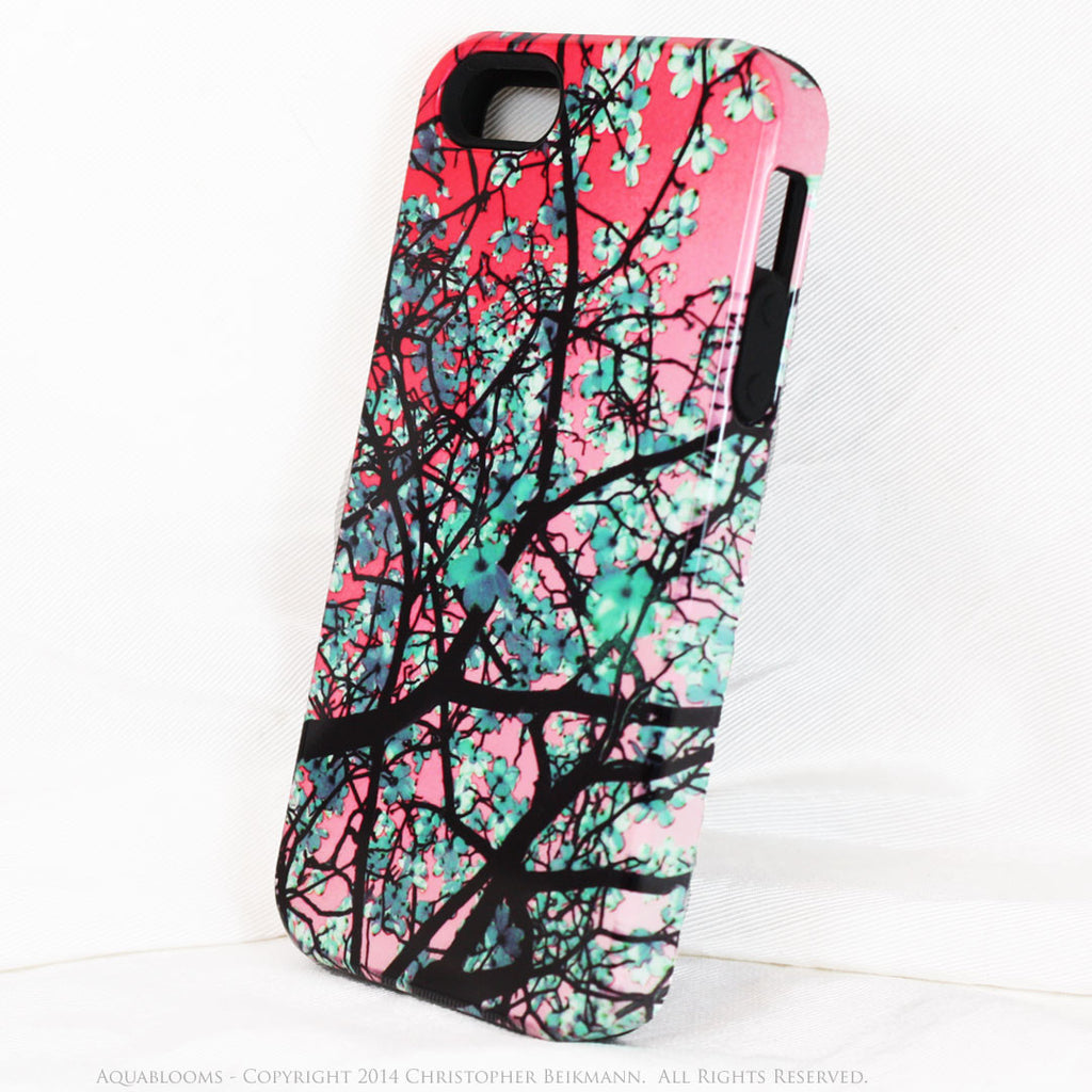 Tree Blossom iPhone 5s SE TOUGH Case - Aqua Blooms - Pink and Blue Spring Floral Art - Artistic Case for iPhone 5s SE - iPhone 5 5s TOUGH Case - Fusion Idol Arts - New Mexico Artist Christopher Beikmann