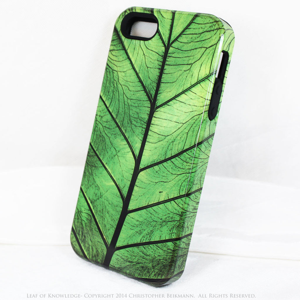 Green Leaf iPhone 5s SE TOUGH Case - Unique iPhone 5s Case with Zen Artwork "Leaf of Knowledge" by Da Vinci Case USA - iPhone 5 5s TOUGH Case - Fusion Idol Arts - New Mexico Artist Christopher Beikmann