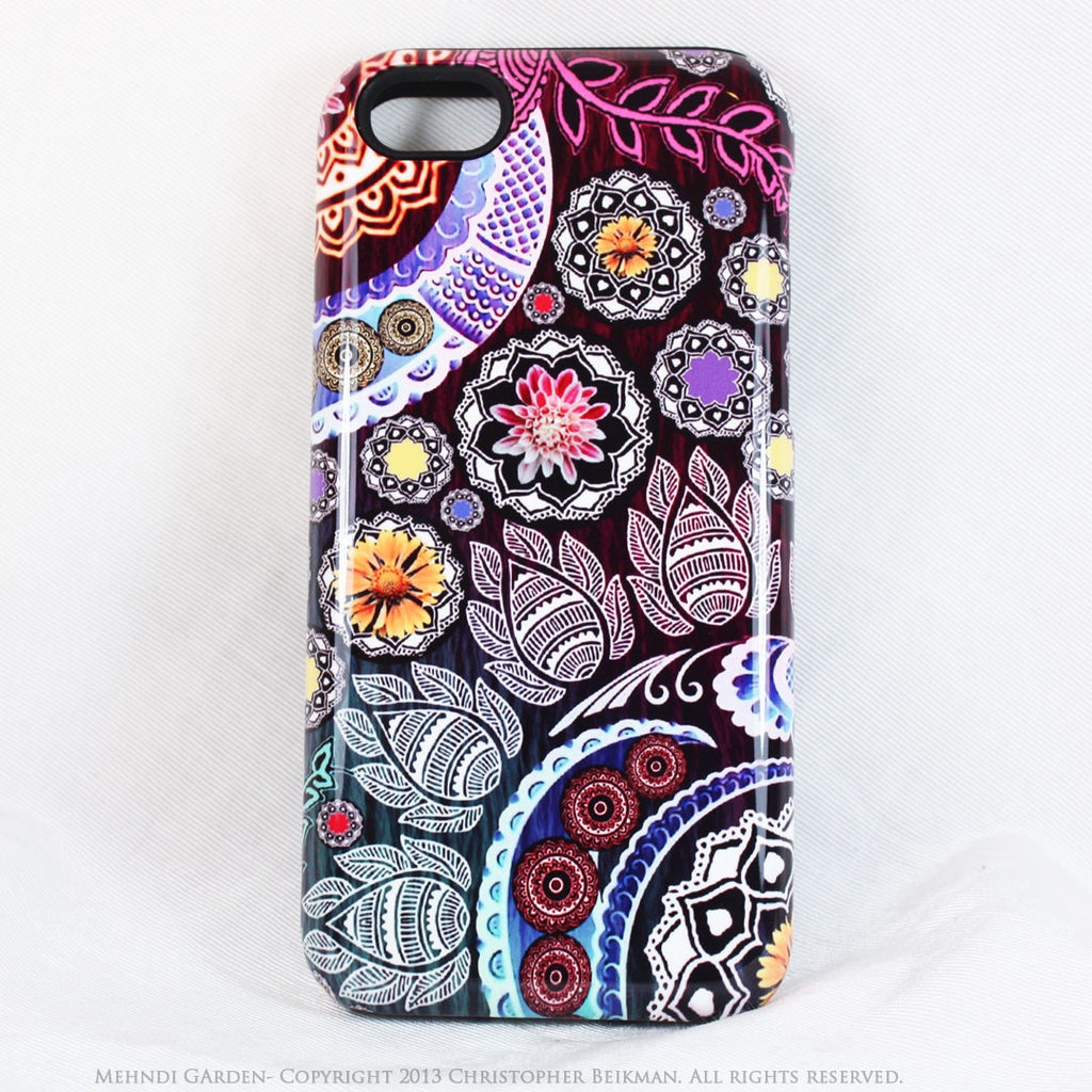 Paisley iPhone 5s SE TOUGH Case - Mehndi Garden - Pink and Purple Paisley Floral Case - Unique iPhone 5s SE Case - iPhone 5 5s TOUGH Case - Fusion Idol Arts - New Mexico Artist Christopher Beikmann