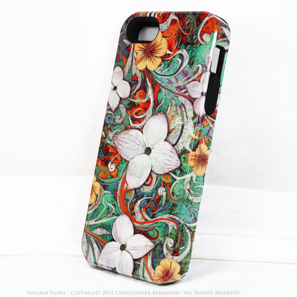 Artistic iPhone 5s SE TOUGH Case - Sangria Flora - Dogwood Flower Floral Art - Artisan Case for iPhone 5s SE - iPhone 5 5s TOUGH Case - Fusion Idol Arts - New Mexico Artist Christopher Beikmann