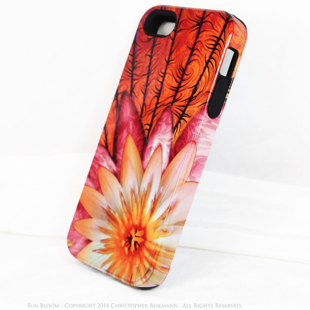 Artistic iPhone 5s SE TOUGH Case - Sun Bloom - Lotus Flower Art -  Orange Artisan Floral Case for iPhone 5s SE - iPhone 5 5s TOUGH Case - Fusion Idol Arts - New Mexico Artist Christopher Beikmann