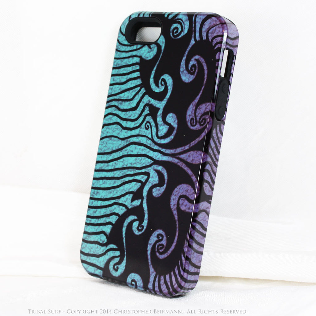 Tribal iPhone 5s SE TOUGH Case - Blue Abstract Surfer Art - "Tribal Surf" - Dual Layer Case by Da Vinci Case - iPhone 5 5s TOUGH Case - Fusion Idol Arts - New Mexico Artist Christopher Beikmann