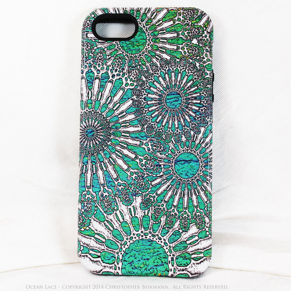 Turquoise iPhone 5c TOUGH Case - Unique iPhone 5c Case with Urchin Abstract Artwork - Ocean Lace - iPhone 5c TOUGH Case - Fusion Idol Arts - New Mexico Artist Christopher Beikmann