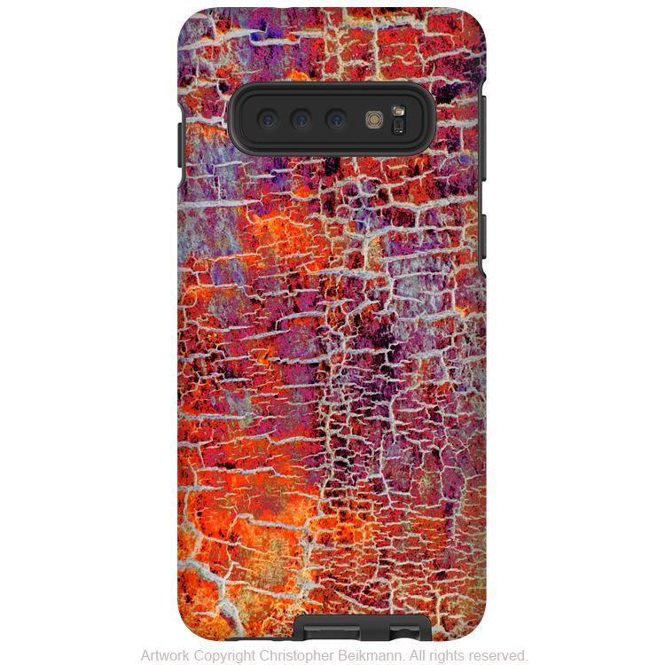 Inferno Crust - Galaxy S10 / S10 Plus / S10E Tough Case - Dual Layer Protection for Samsung S10 - Orange and Purple Cracked Abstract - Galaxy S10 / S10+ / S10E - Fusion Idol Arts - New Mexico Artist Christopher Beikmann
