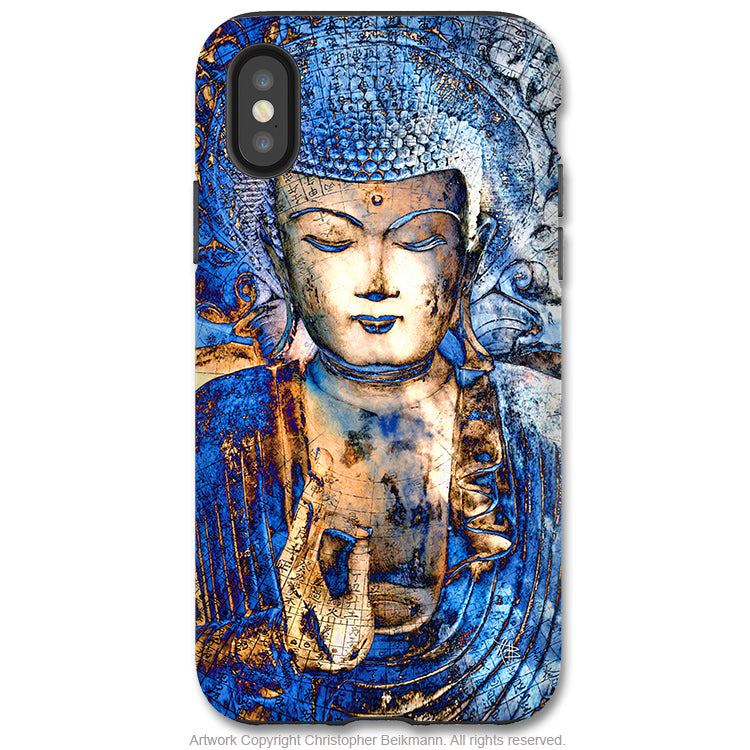 Inner Guidance Buddha - iPhone X / XS / XS Max / XR Tough Case - Dual Layer Protection for Apple iPhone 10 - Blue Zen Buddhist Art Case - iPhone X Tough Case - Fusion Idol Arts - New Mexico Artist Christopher Beikmann