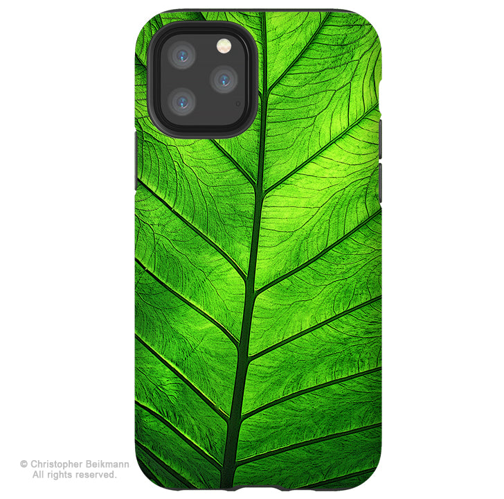 Leaf of Knowledge - iPhone 13 / 13 Pro / 13 Pro Max / 13 Mini Tough Case - Green Tropical Leaf Art Case - iPhone 13 Tough Case - Fusion Idol Arts - New Mexico Artist Christopher Beikmann