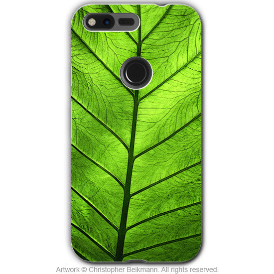 Tropical Green Leaf - Artistic Google Pixel Tough Case - Dual Layer Protection - leaf of knowledge - Google Pixel Tough Case - Fusion Idol Arts - New Mexico Artist Christopher Beikmann