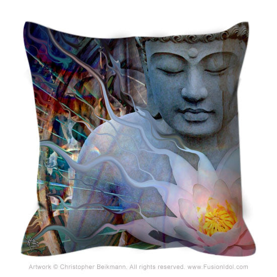 Buddha Throw Pillow - Living Radiance - Throw Pillow - Fusion Idol Arts - New Mexico Artist Christopher Beikmann