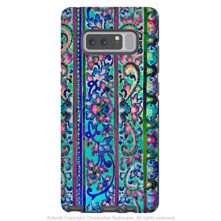 Tropical Floral Galaxy Note 8 Tough Case - Dual Layer Protection - Malaya - Pink and Blue Case for Samsung Galaxy Note 8 - Galaxy Note 8 Tough Case - Fusion Idol Arts - New Mexico Artist Christopher Beikmann
