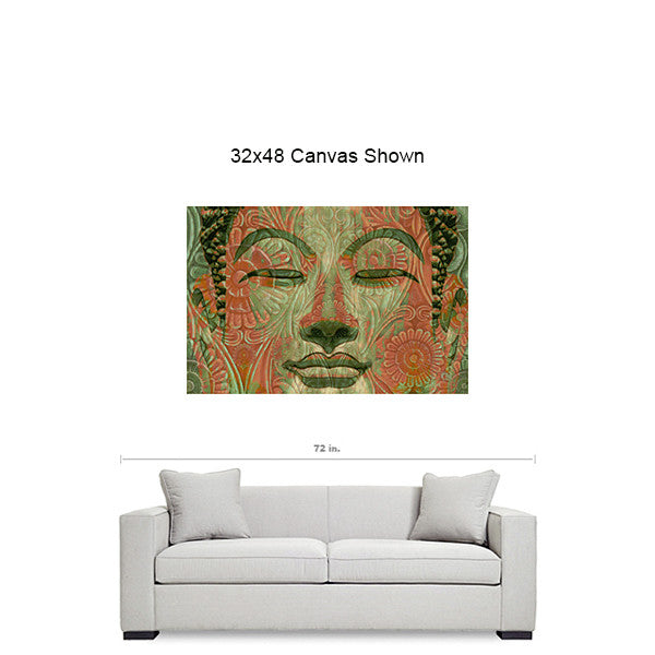 Green and Orange Buddha Face Art Canvas - Manifestation of Mind - Premium Canvas Gallery Wrap - Fusion Idol Arts - New Mexico Artist Christopher Beikmann