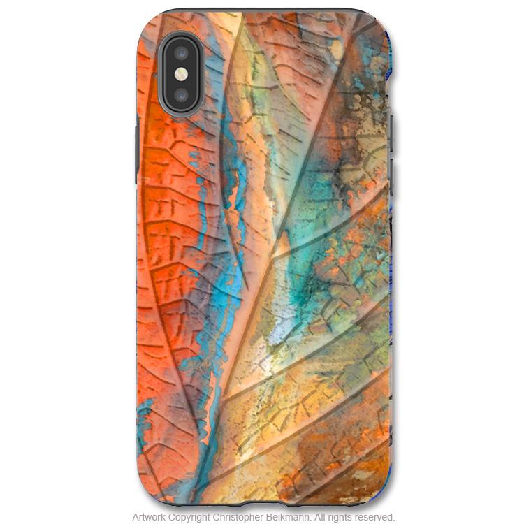 Marbled Leaf - iPhone X / XS / XS Max / XR Tough Case - Dual Layer Protection for Apple iPhone 10 - Colorful Abstract Leaf Art - iPhone X Tough Case - Fusion Idol Arts - New Mexico Artist Christopher Beikmann