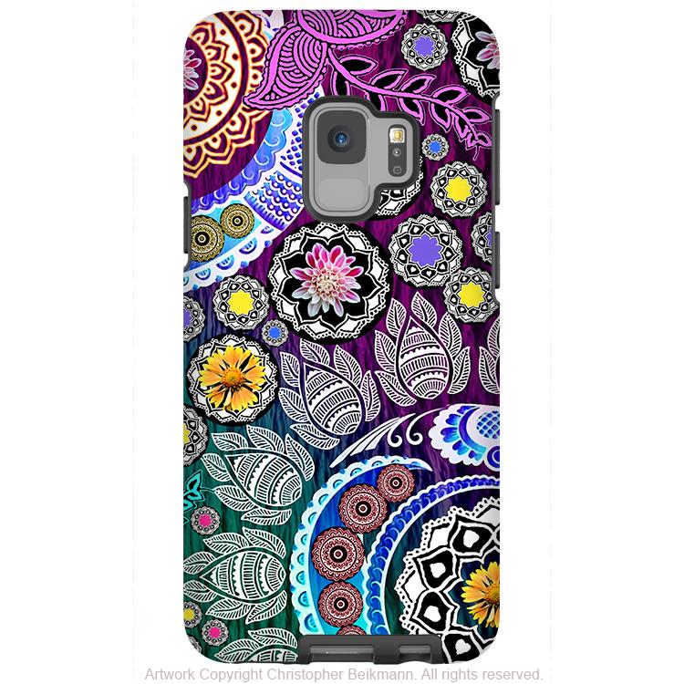 Mehndi Garden - Galaxy S9 / S9 Plus / Note 9 Tough Case - Dual Layer Protection for Samsung S9 - Purple Paisley Art Case - Galaxy S9 / S9+ / Note 9 - Fusion Idol Arts - New Mexico Artist Christopher Beikmann