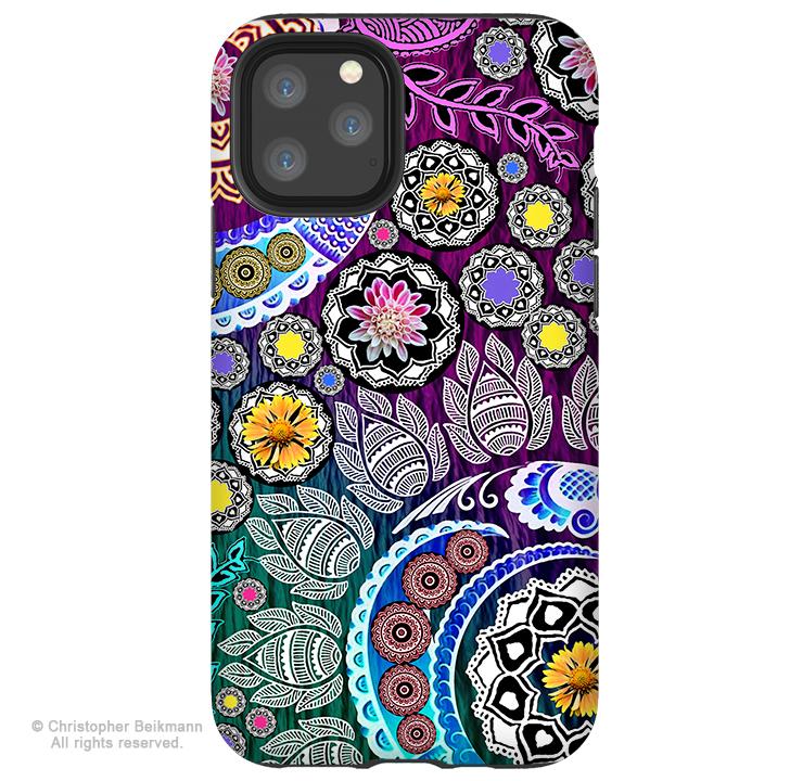 Mehndi Garden - iPhone 11 / 11 Pro / 11 Pro Max Tough Case - Dual Layer Protection for Apple iPhone Paisley Floral Art Case - iPhone 11 Tough Case - Fusion Idol Arts - New Mexico Artist Christopher Beikmann