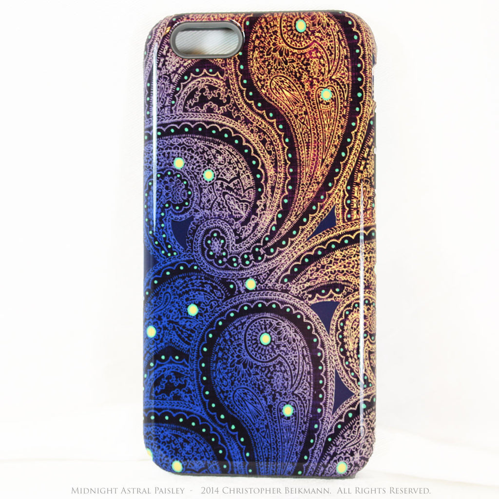 Unique iPhone 6 6s TOUGH Case - Midnight Astral Paisley - Purple, Blue and Gold Tone Paisley iPhone 6 Case - iPhone 6 6s TOUGH Case - Fusion Idol Arts - New Mexico Artist Christopher Beikmann