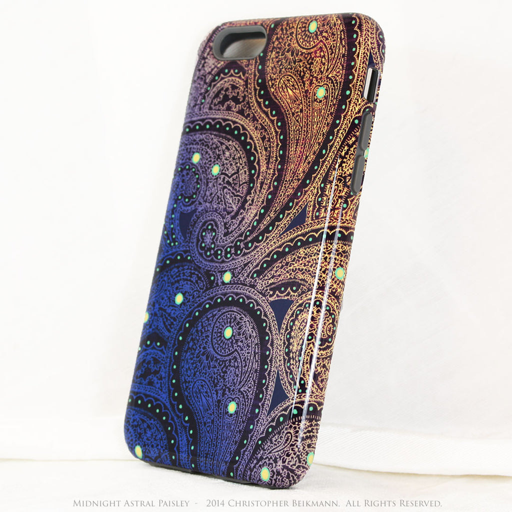 Unique iPhone 6 6s TOUGH Case - Midnight Astral Paisley - Purple, Blue and Gold Tone Paisley iPhone 6 Case - iPhone 6 6s TOUGH Case - Fusion Idol Arts - New Mexico Artist Christopher Beikmann