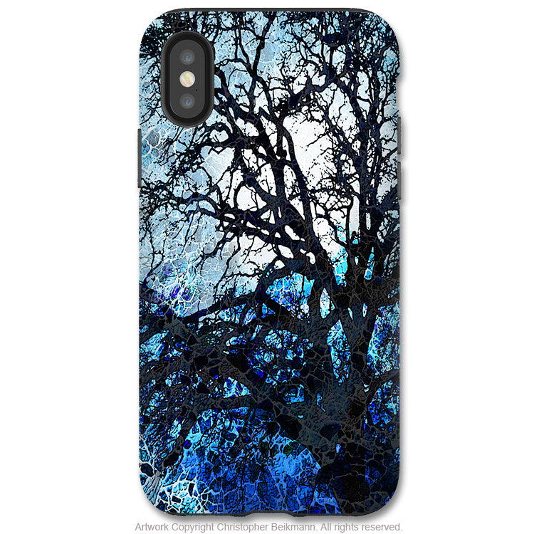 Moonlit Night - iPhone X / XS / XS Max / XR Tough Case - Dual Layer Protection for Apple iPhone 10 - Blue Tree Abstract Art Case - iPhone X Tough Case - Fusion Idol Arts - New Mexico Artist Christopher Beikmann