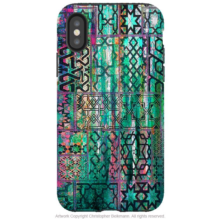 Moroccan Teal - iPhone X / XS / XS Max / XR Tough Case - Dual Layer Protection for Apple iPhone 10 - Morocco Geometric Art Case - iPhone X Tough Case - Fusion Idol Arts - New Mexico Artist Christopher Beikmann