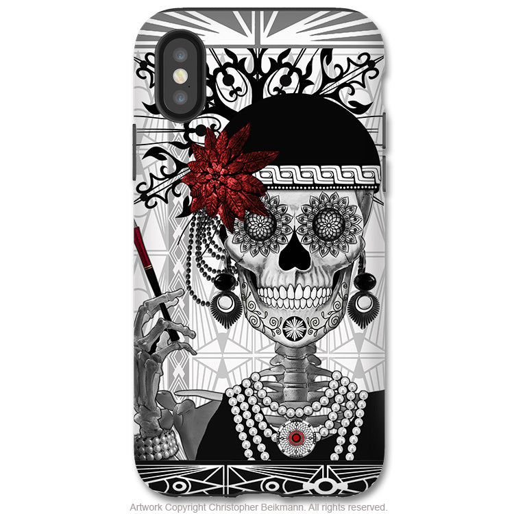 Mrs Gloria Vanderbone - iPhone X / XS / XS Max / XR Tough Case - Dual Layer Protection for Apple iPhone 10 - Flapper Girl Sugar Skull - iPhone X Tough Case - Fusion Idol Arts - New Mexico Artist Christopher Beikmann