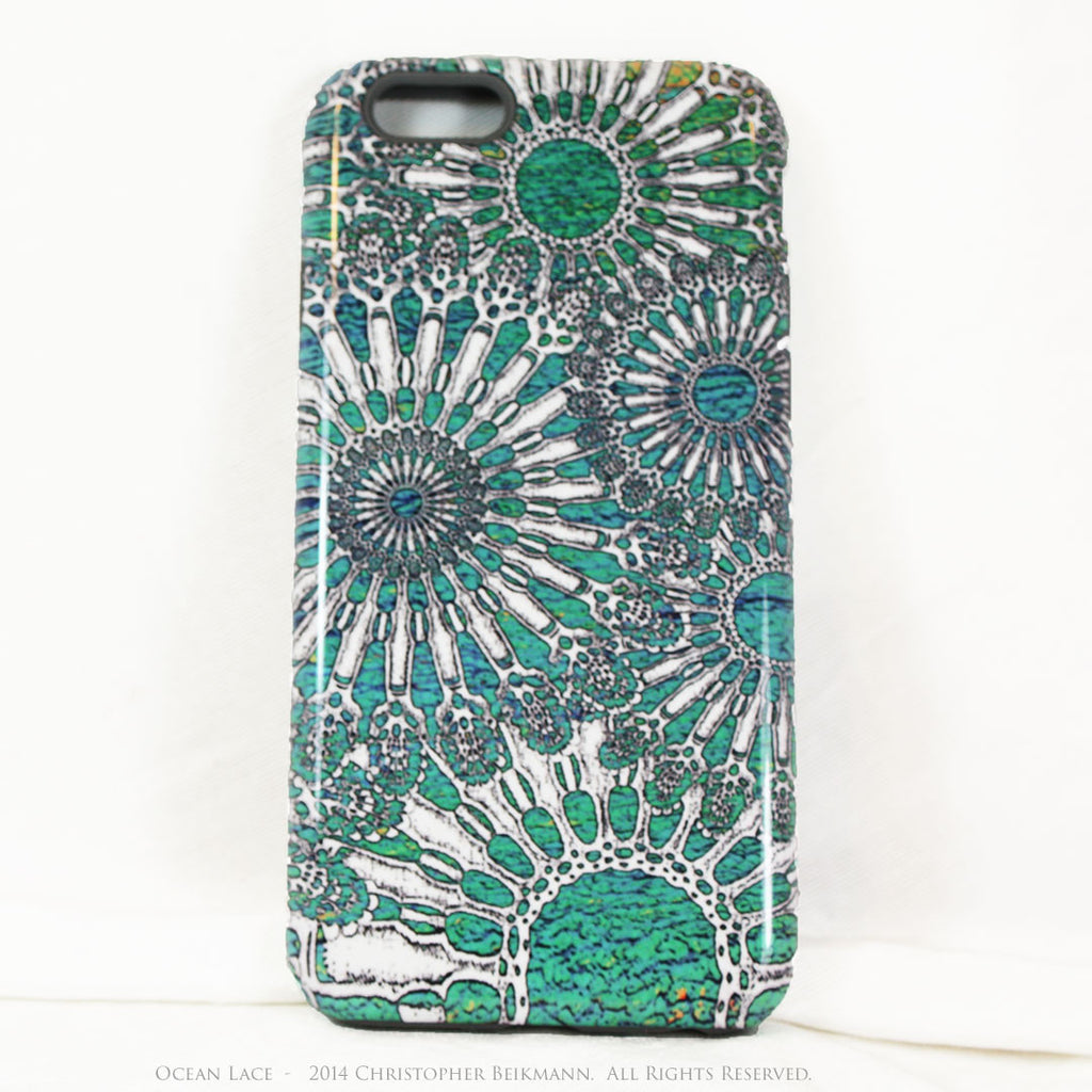Turquoise iPhone 6 6s TOUGH Case - Unique iPhone 6 Case with Urchin Abstract Artwork - Ocean Lace - iPhone 6 6s TOUGH Case - Fusion Idol Arts - New Mexico Artist Christopher Beikmann