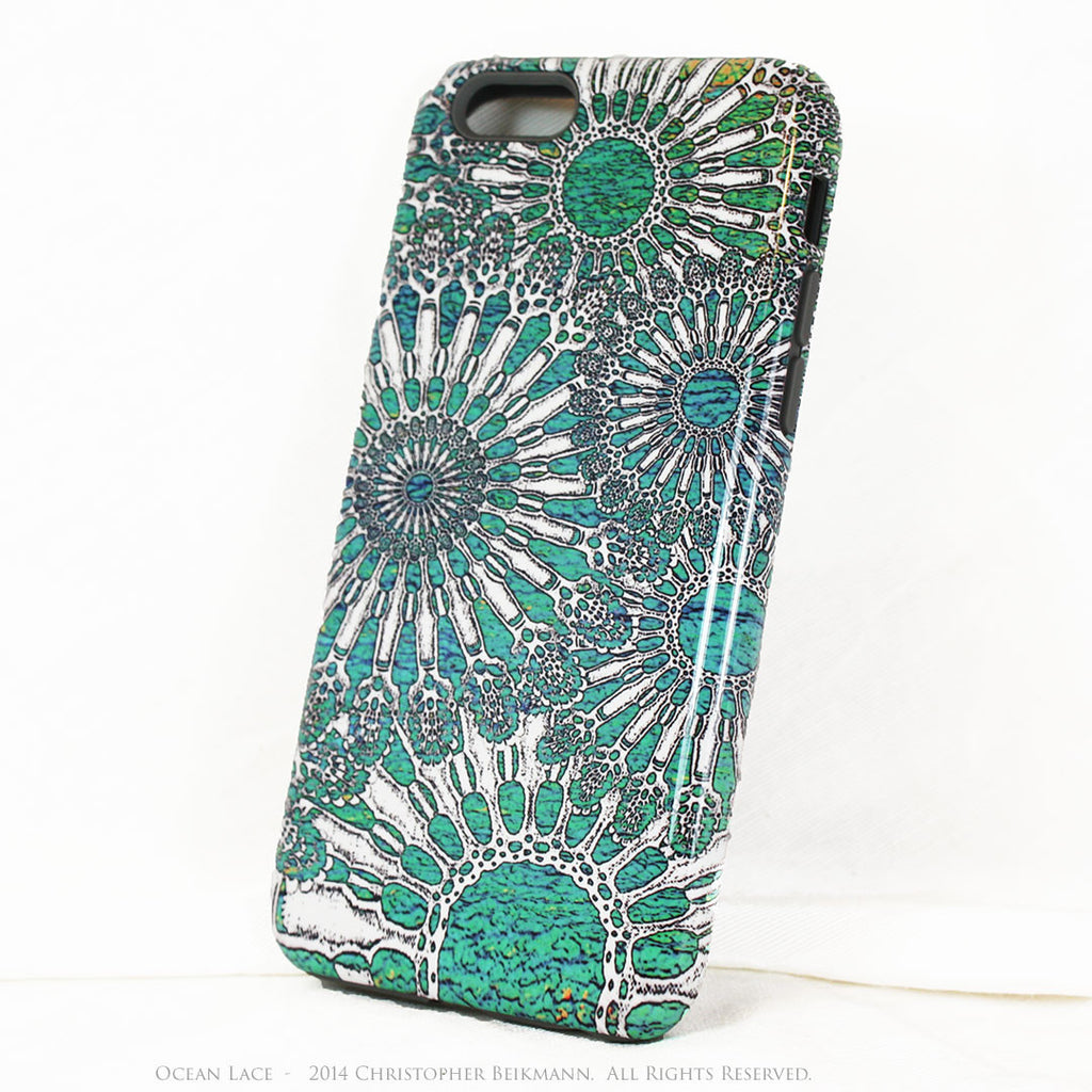 Turquoise iPhone 6 6s TOUGH Case - Unique iPhone 6 Case with Urchin Abstract Artwork - Ocean Lace - iPhone 6 6s TOUGH Case - Fusion Idol Arts - New Mexico Artist Christopher Beikmann