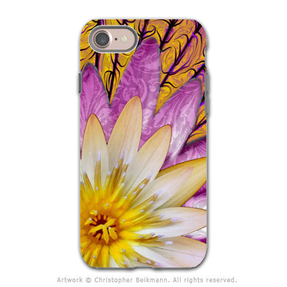 Pink and Orange Lotus Blossom - Artistic iPhone 8 Tough Case - Dual Layer Protection - Sun Bloom - iPhone 8 Tough Case - Fusion Idol Arts - New Mexico Artist Christopher Beikmann