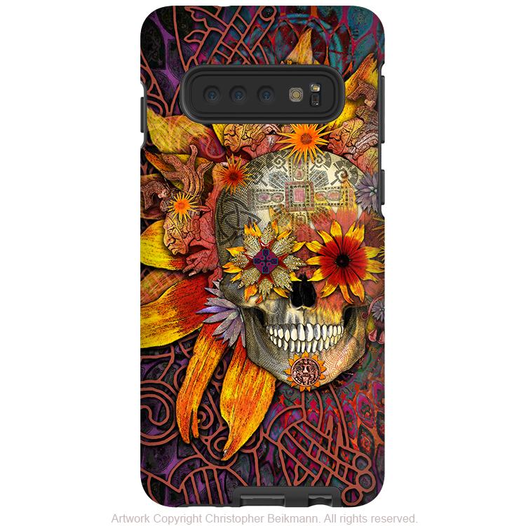 Origins Botaniskull - Galaxy S10 / S10 Plus / S10E Tough Case - Dual Layer Protection - Sunflower Sugar Skull Case - Galaxy S10 / S10+ / S10E - Fusion Idol Arts - New Mexico Artist Christopher Beikmann