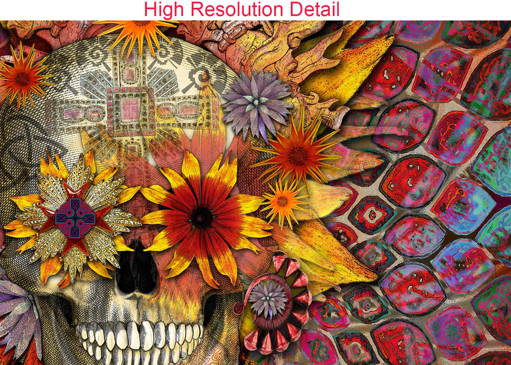Floral Sugar Skull - Canvas Print - Solid Surface with Fully Finished Back and UV Coating - Origins Botaniskull - Premium Canvas Gallery Wrap - Fusion Idol Arts - New Mexico Artist Christopher Beikmann