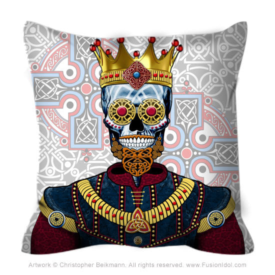 Celtic Renaissance Skull King Throw Pillow - O'Skully King of Celts - Throw Pillow - Fusion Idol Arts - New Mexico Artist Christopher Beikmann