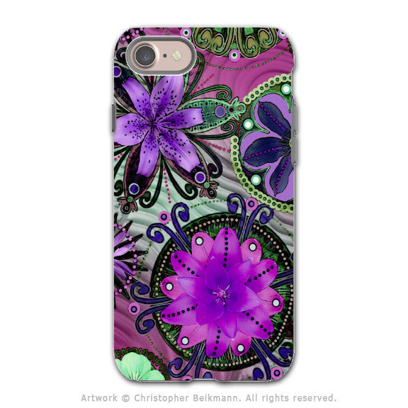 Purple and Green Paisley iPhone 7 Tough Case - Dual Layer Protection - Paradisa Purpala - iPhone 7 Tough Case - Fusion Idol Arts - New Mexico Artist Christopher Beikmann