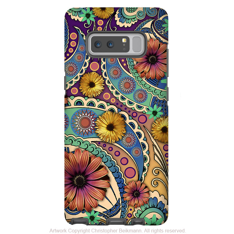 Colorful Paisley Galaxy Note 8 Tough Case - Dual Layer Protection - Daisy Floral Case for Samsung Galaxy Note 8 - Petals and Paisley - Galaxy Note 8 Tough Case - Fusion Idol Arts - New Mexico Artist Christopher Beikmann