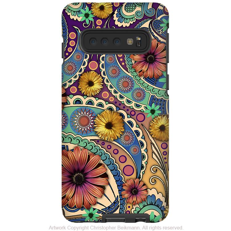 Petals and Paisley - Galaxy S10 / S10 Plus / S10E Tough Case - Dual Layer Protection - Daisy Floral Art Case - Galaxy S10 / S10+ / S10E - Fusion Idol Arts - New Mexico Artist Christopher Beikmann