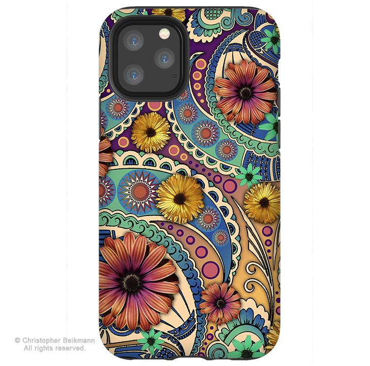 Petals and Paisley - iPhone 11 / 11 Pro / 11 Pro Max Tough Case - Dual Layer Protection for Apple iPhone Colorful Paisley Floral Art Case - iPhone 11 Tough Case - Fusion Idol Arts - New Mexico Artist Christopher Beikmann