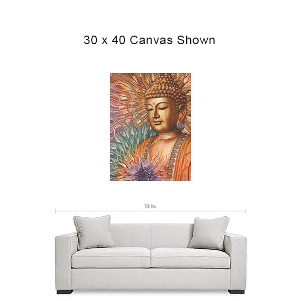 Buddha Floral Canvas - Orange, Teal and Lavender Zen Buddha Wall Art - Proliferation of Peace - Premium Canvas Gallery Wrap - Fusion Idol Arts - New Mexico Artist Christopher Beikmann