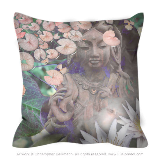 Pastel Kwan Yin Goddess Throw Pillow - Reflections - Throw Pillow - Fusion Idol Arts - New Mexico Artist Christopher Beikmann